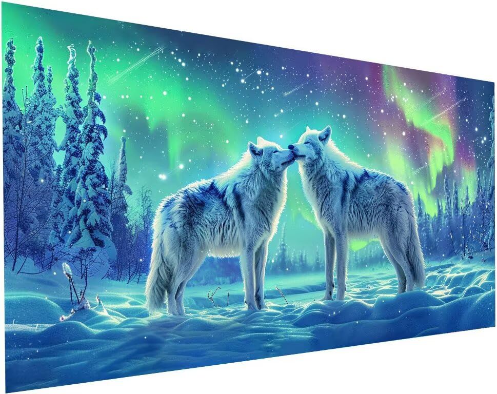 Activité Manuelle Adulte Strass Loup 60x120 cm | Kit Complet Peinture Diamant anti-stress