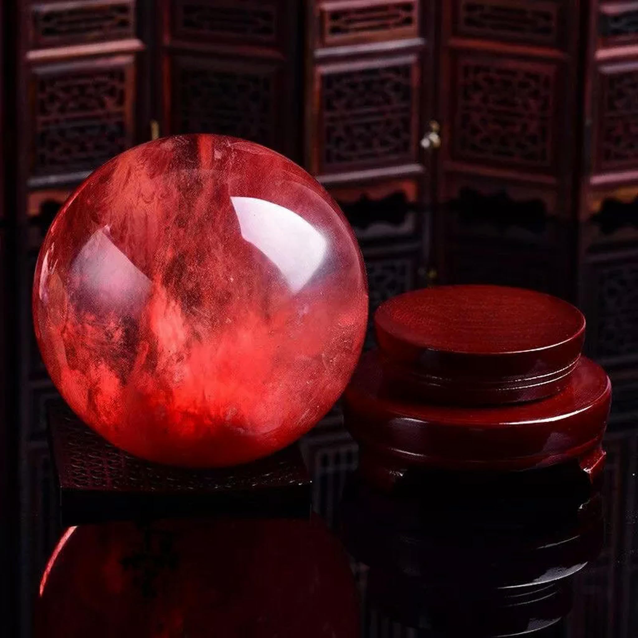 Sfera di Quarzo Rosso Grezzo Naturale da 80 mm, Sfera di Cristallo con Supporto