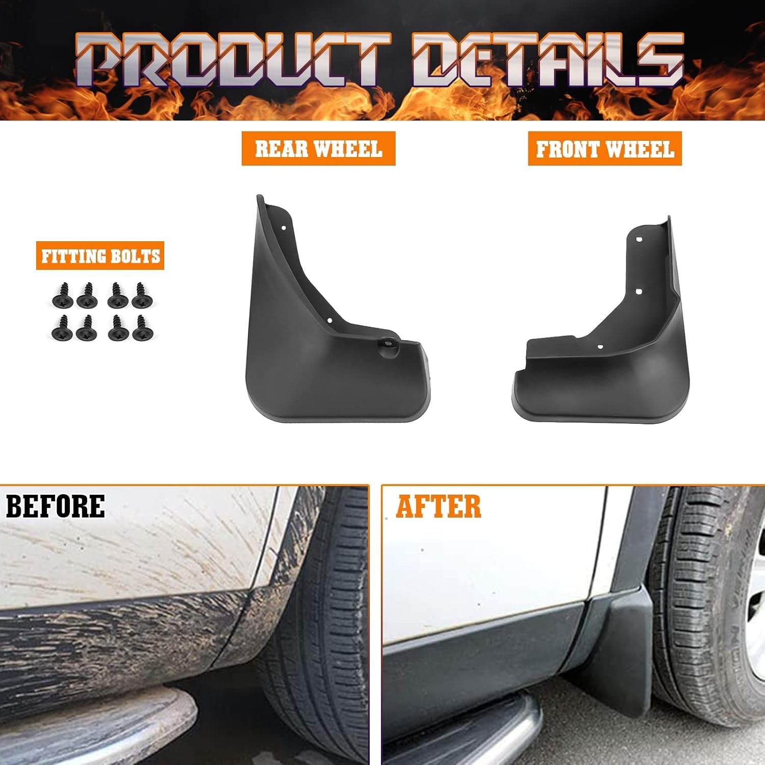 x xotic tech 4PCS Front & Rear Mud Flap Splash Guards Fender Flare Mudguard Dirt Slush Trap Protector w/Hardware Accessories Full Set Compatible with Nissan Rogue 2021 2022 2023 2024 2025