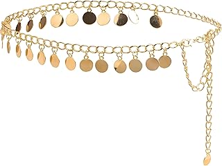 Disc Charm Waist Chain - Stylish metal belt with adjustable fit, silver or gold tone discs that shimmer with movement, ideal body jewelry for parties or daily wear. (gold)