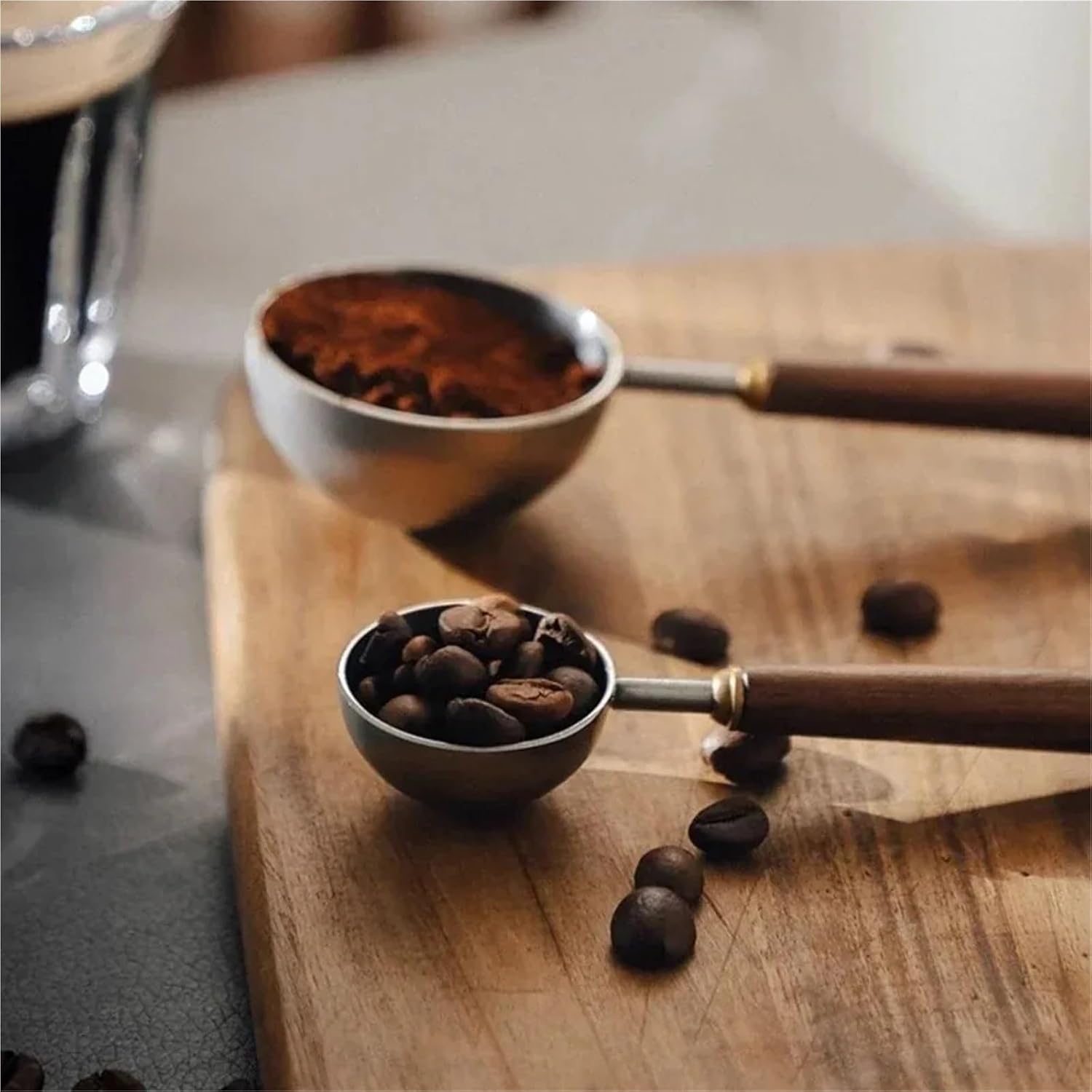 Coffee scoop tamper 3PC Wooden Handle Stainless Steel Coffee Scoop Tablespoon Measuring Spoon Walnut