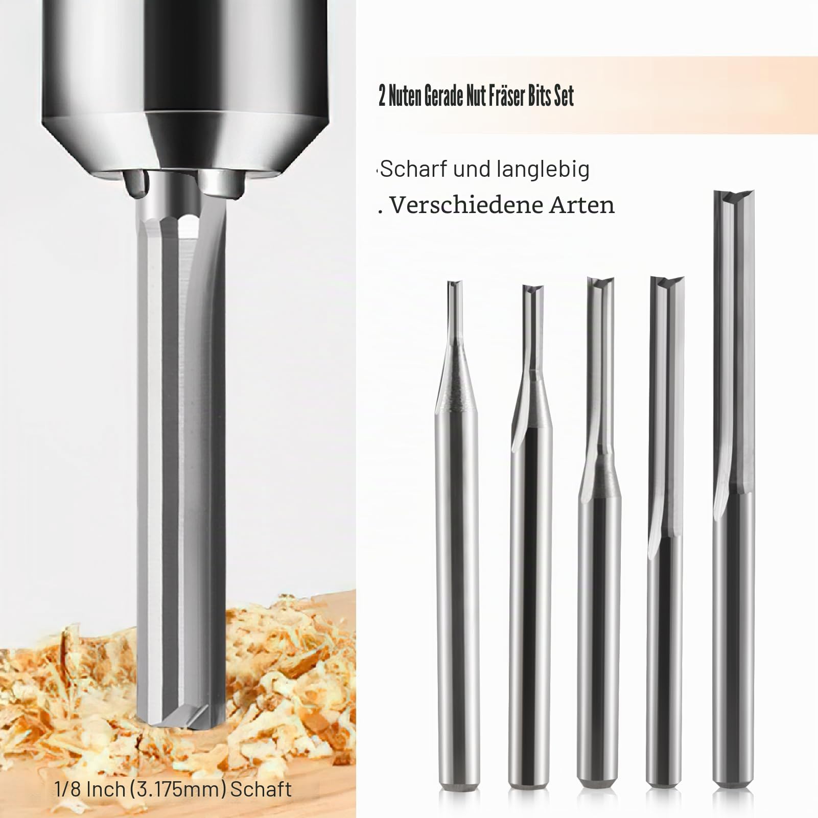 1/8 Zoll Schaft 2 Rillen gerader Schlitz Fräser Bits Set Schneidkante Durchmesser (1 mm 1,5 mm 2,0 mm 2,5 mm 3,175 mm je 2 Stück) Fräser für MDF, PVC, Acryl, Spanplatten, Holz