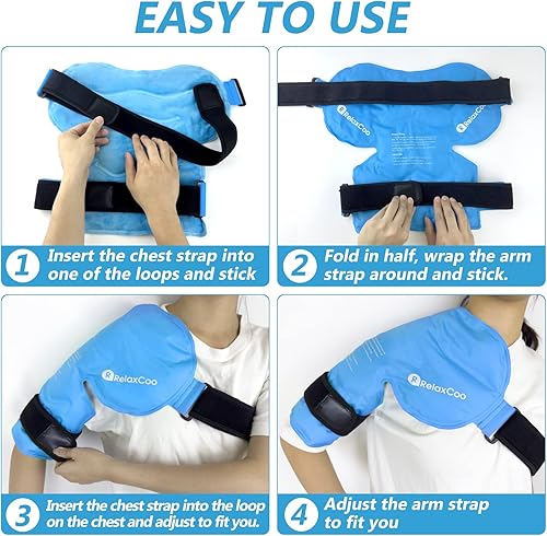 Miniatura 5 de RelaxCoo Bolsa de hielo para hombro con terapia de frío, envoltura de hielo de gel reutilizable para lesiones de hombro y alivio del dolor,