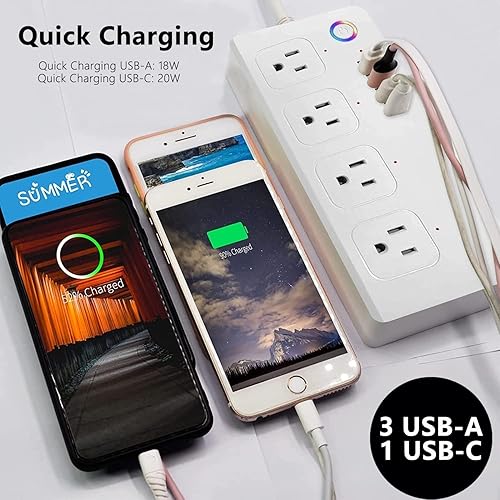 Miniatura 3 de ZigBee Smart Plug Power Strip, protector de sobretensiones con 4 tomas inteligentes controladas individualmente y 4 puertos USB, cable de extensión