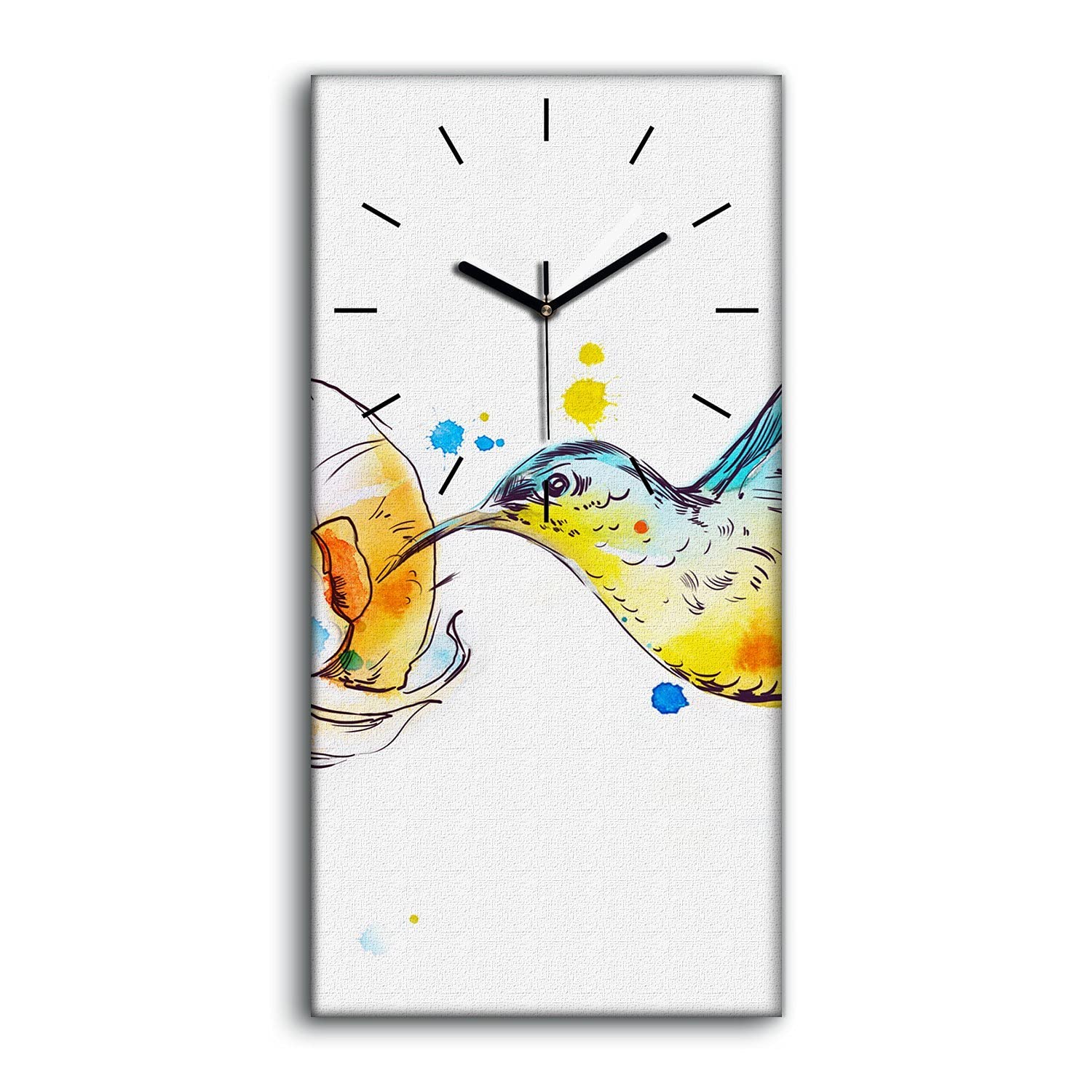 Horloge sur Toile 30x60cm Big Hummibird Oiseau avec Mains Noires