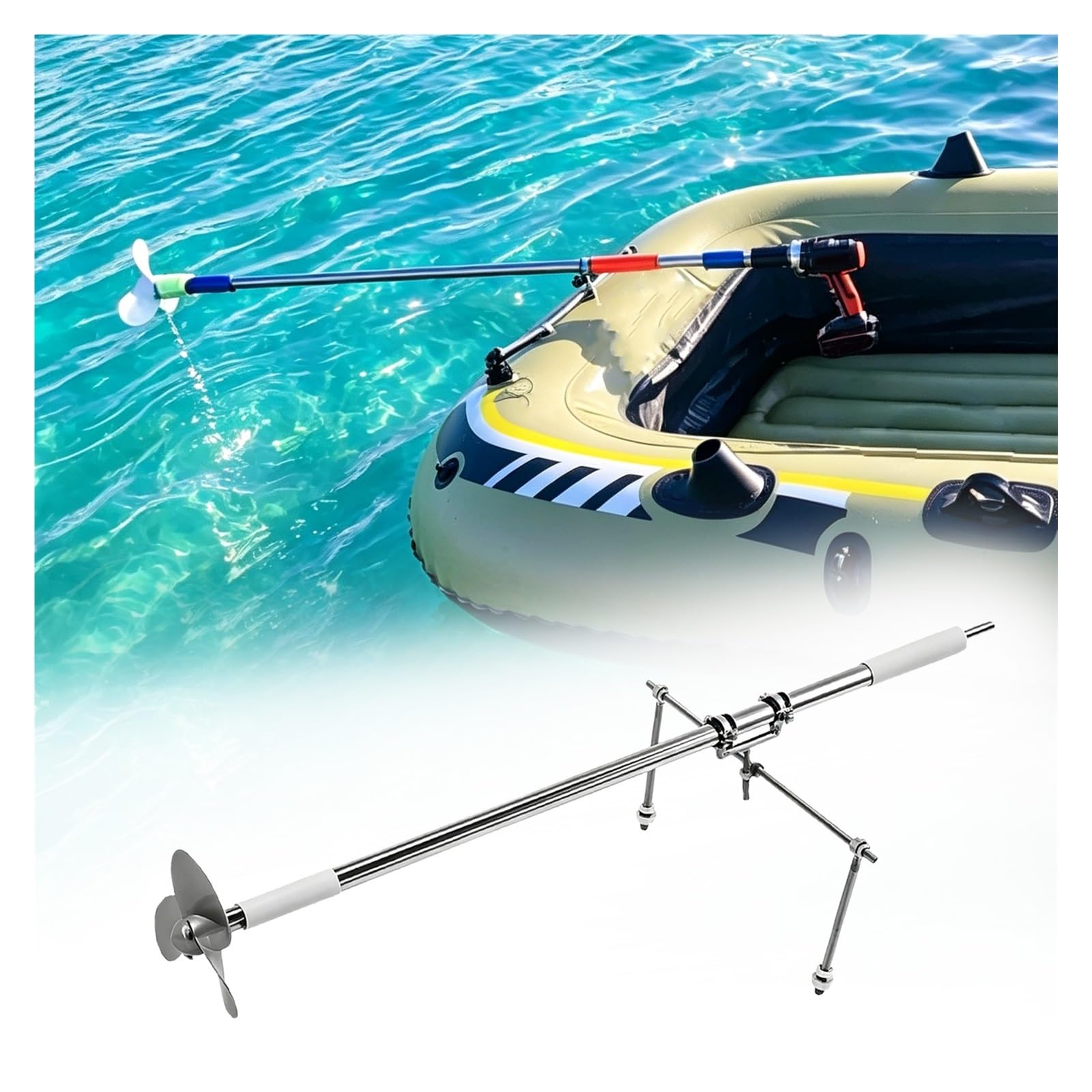 Motor Fueraborda Hélice Taladro Manual Barco, Kit Motor Emergencia balsa con Soporte, Motor direccional para Kayak Jon Boat