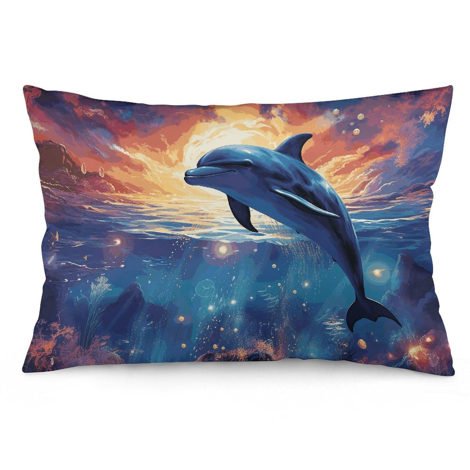 2 Pack Pillow Cases for Hair and Skin, Soft Breathable Pillow Case Covers with Hidden Zipper, Colorful Starry Sky Ocean Dolphin Pillowcase 16 "x24 Pillow Covers for Sleeping Gift