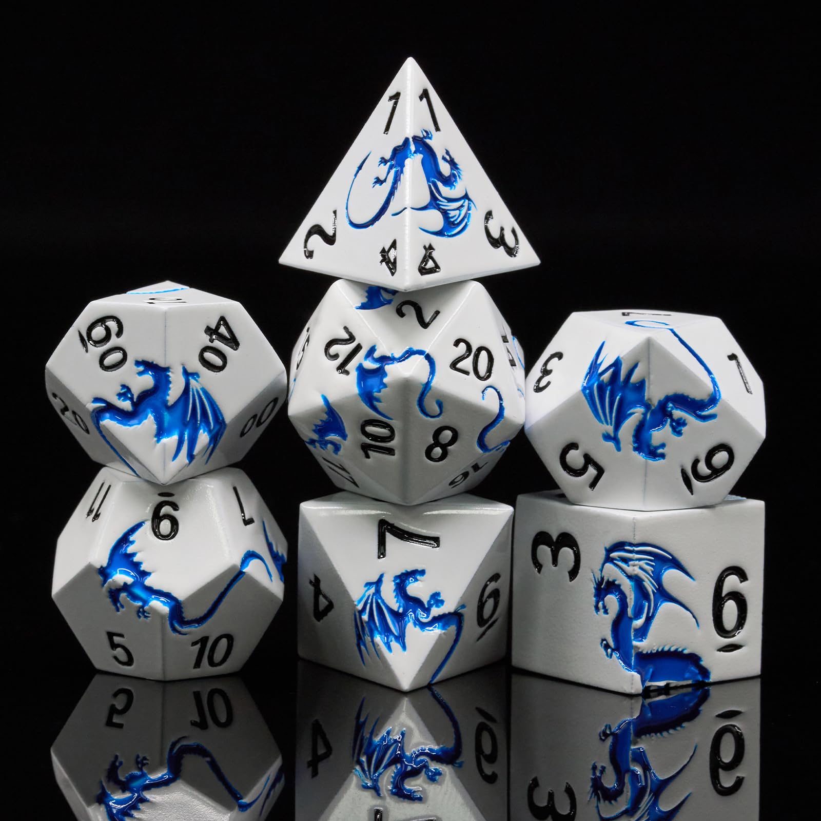 Set De 7 Dés Métal Polyédriques – Thème Dragon – Pour D&D Et RPG – Boîte De Rangement Incluse