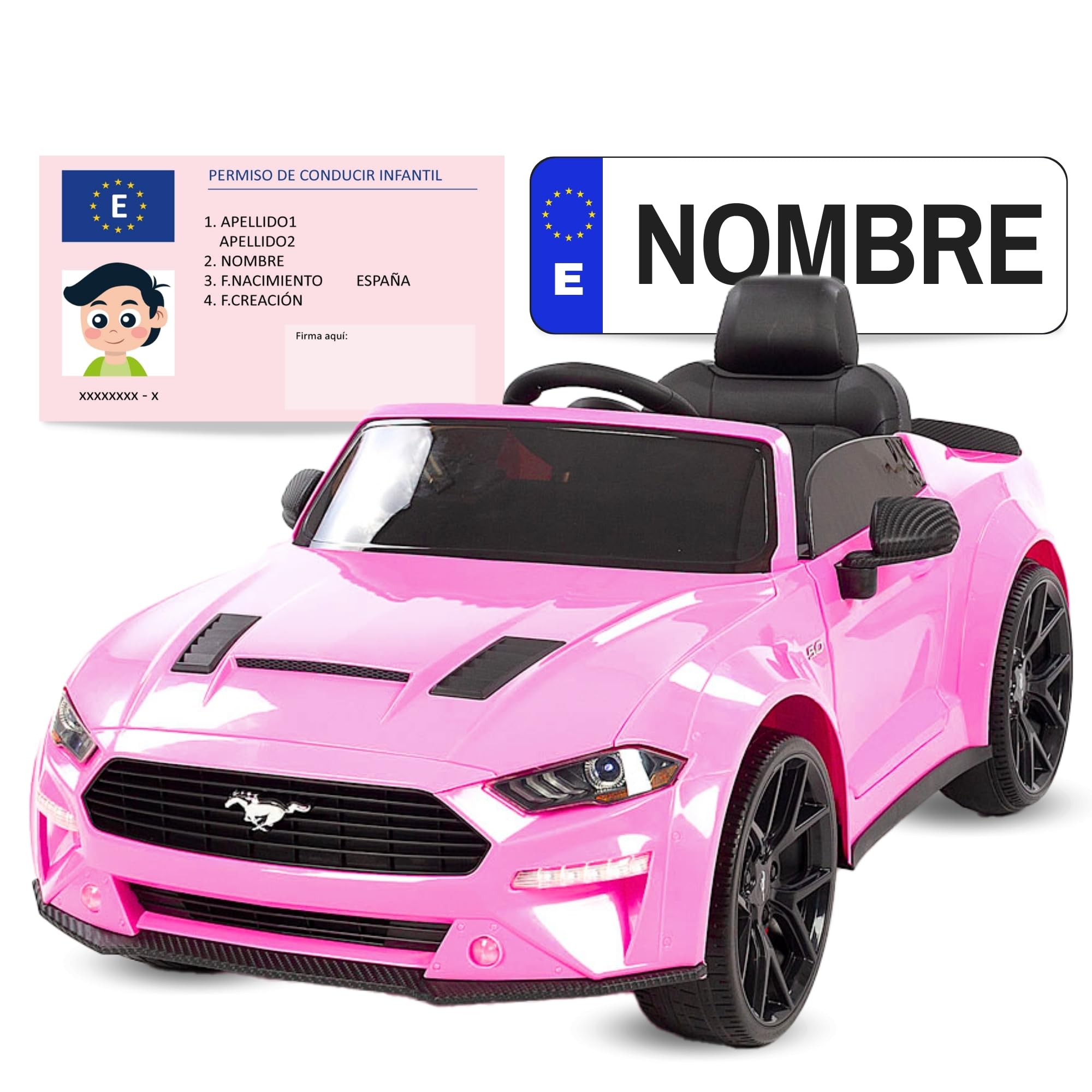 Coche Eléctrico para Niños Ford Mustang 24V Drift Fastback - GALUMBA Toys - Licencia Oficial, Mando a Distancia, Batería Potente, Luces LED, Sonido Integrado, Función Drift (Rosa)