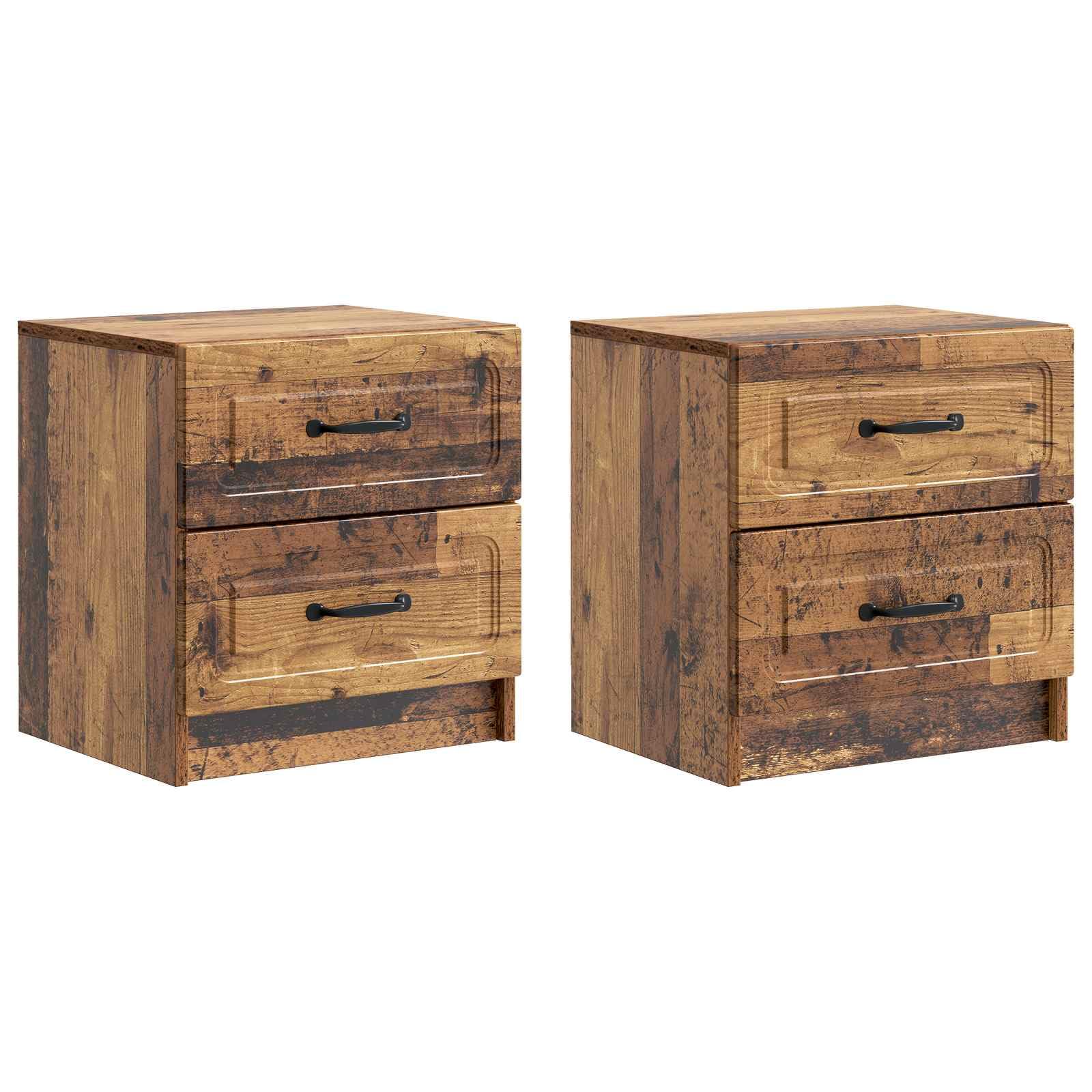 Table de chevet aspect bois vieilli lot de 2 avec 4 tiroirs de rangement rétro