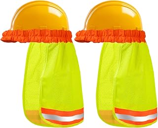 ORYOUGO 2 Pack Hard Hat Neck Shade,Summer Sun Shade High Visibility Helmets Reflective Mesh,Hard Hat not Included (Safety Green)