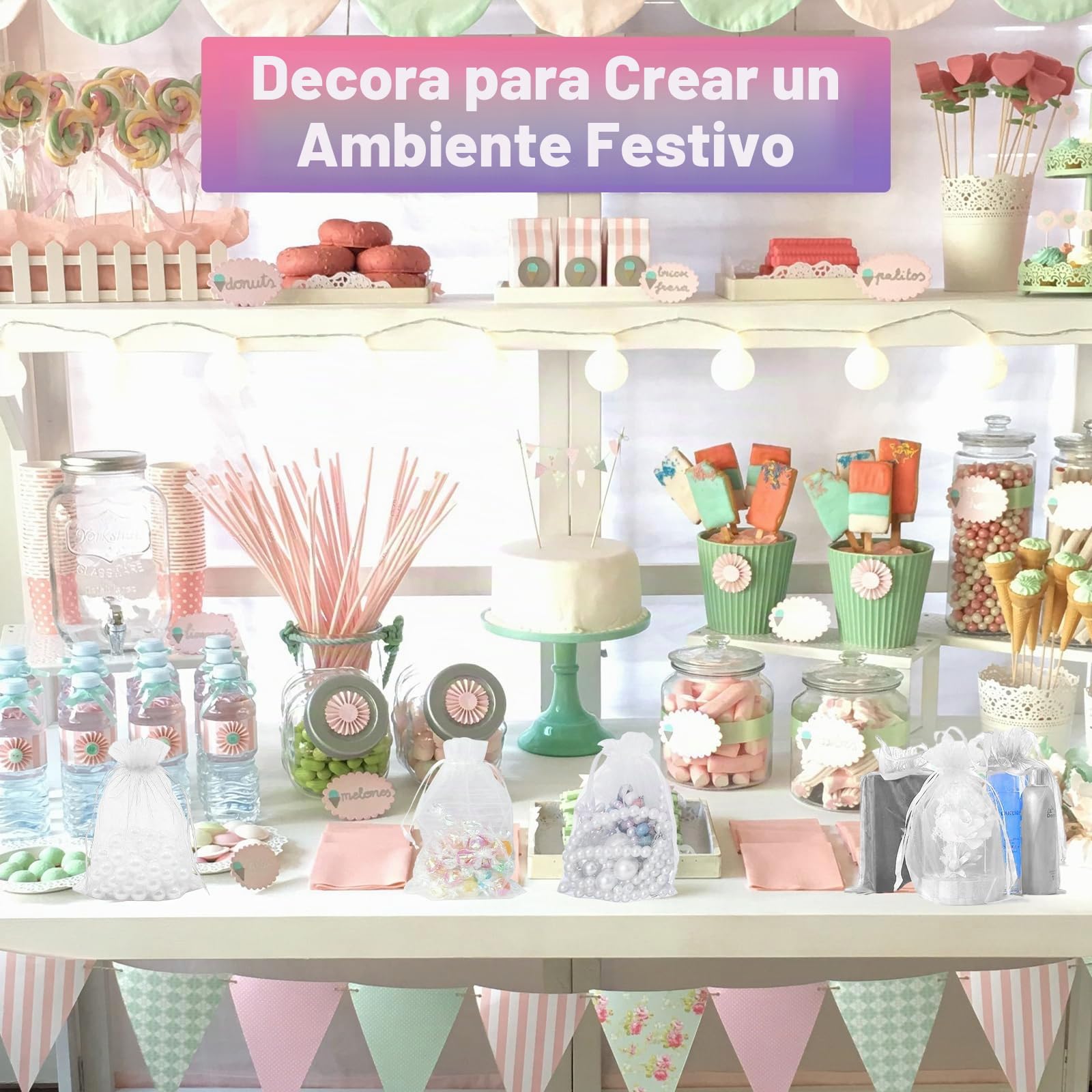 120 Piezas Bolsas de Organza 10x15 CM, Blancas Bolsitas de Tela Pequeñas con Cordóm, Bolsa Organza de Lavanda, Regalo, Joyas, Boda Favores, Caramelos para Festivales Fiestas Bodas Navidad