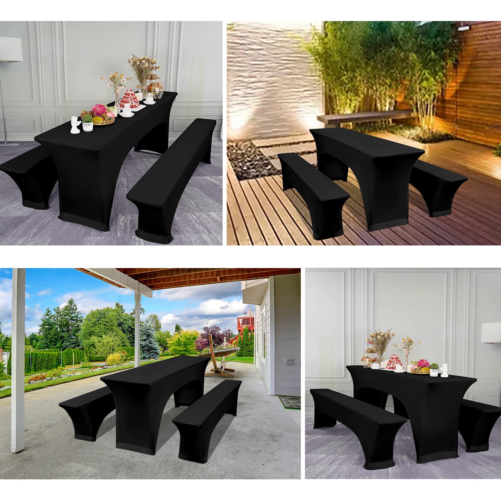 YMHPRIDE 1 set di coperture e tovaglie per panche da birra nere, larghezza tavolo 70 cm, set di tende da birra 220x70x70 cm per mobili da giardino per banchetti da giardino. (3 confezioni)