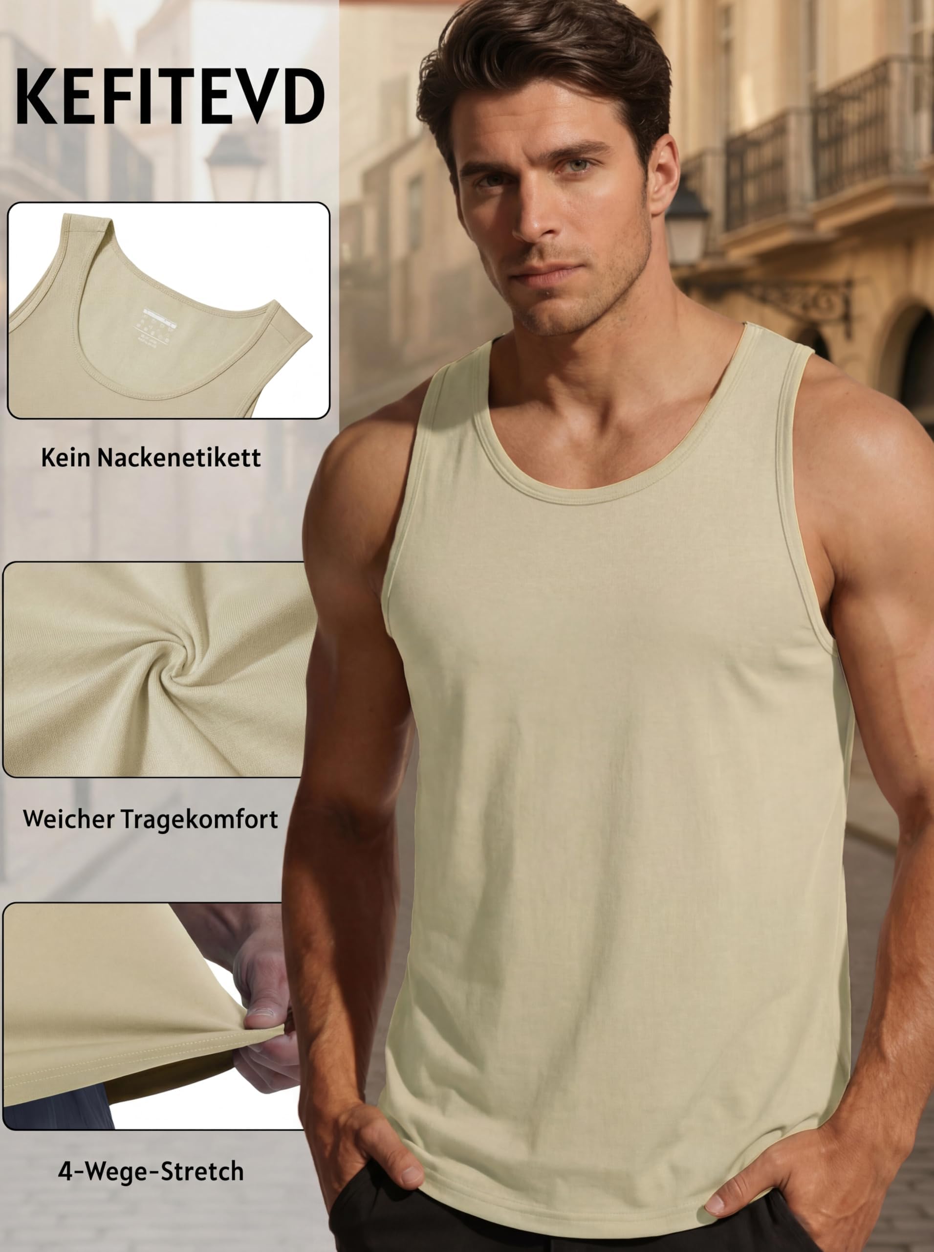 KEFITEVD Męski tank top, bawełna, koszulka bez rękawów, sportowa koszulka funkcyjna, podkoszulek, na siłownię, lato, do aktywności na świeżym powietrzu
