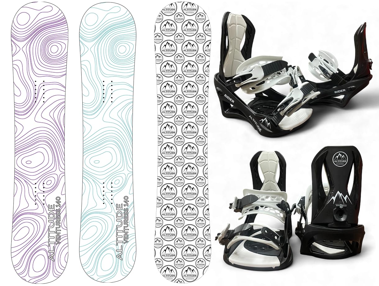 Altitude Women's VENTURESS Beginner Snowboard Package with Rider S/M BINDINGS (Black) Sizes: 6.5-9 (Purple, 145CM)