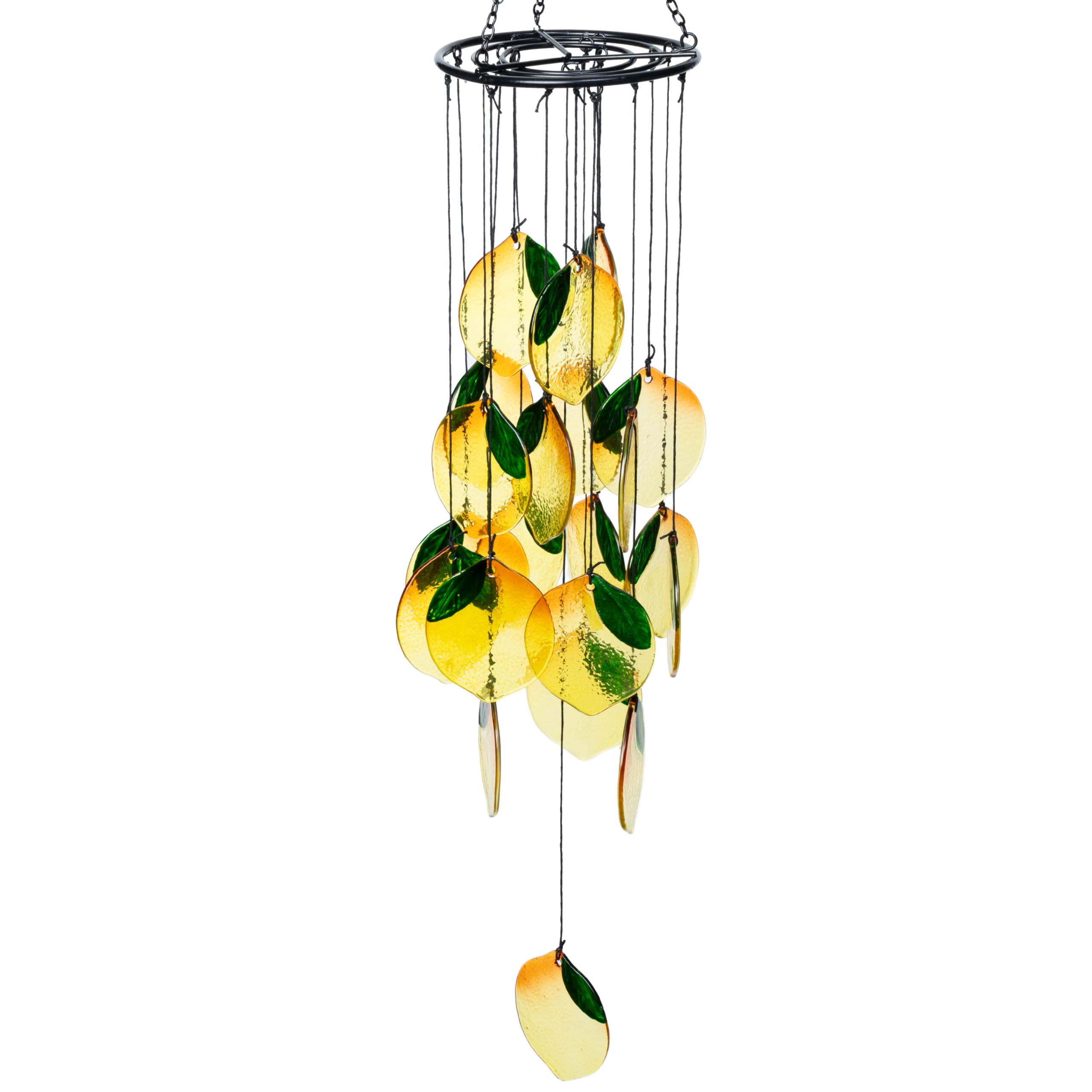 GioXtra Lemon Stained Glass Wind Chime - Yellow Lemon Wind Chime Window Hanging Ornament Boho Suncatcher Art Pendant for Home Garden Backyard Outdoor Spring Decor Girl Women Birthday Housewarming Gift