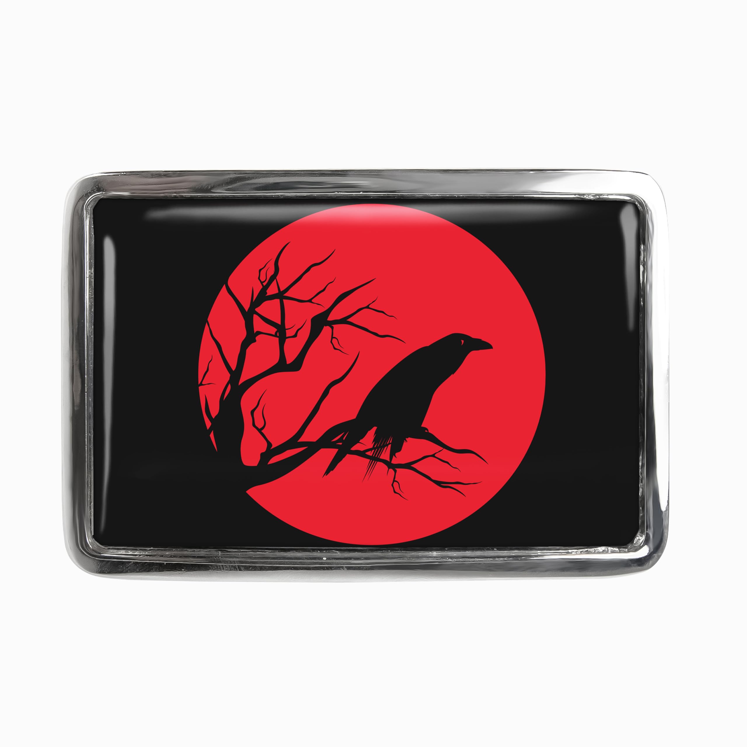 Raven Belt Buckle - Crow Silhouette Handmade Horror Halloween Belt Buckle - 648 (Shiny Chrome)