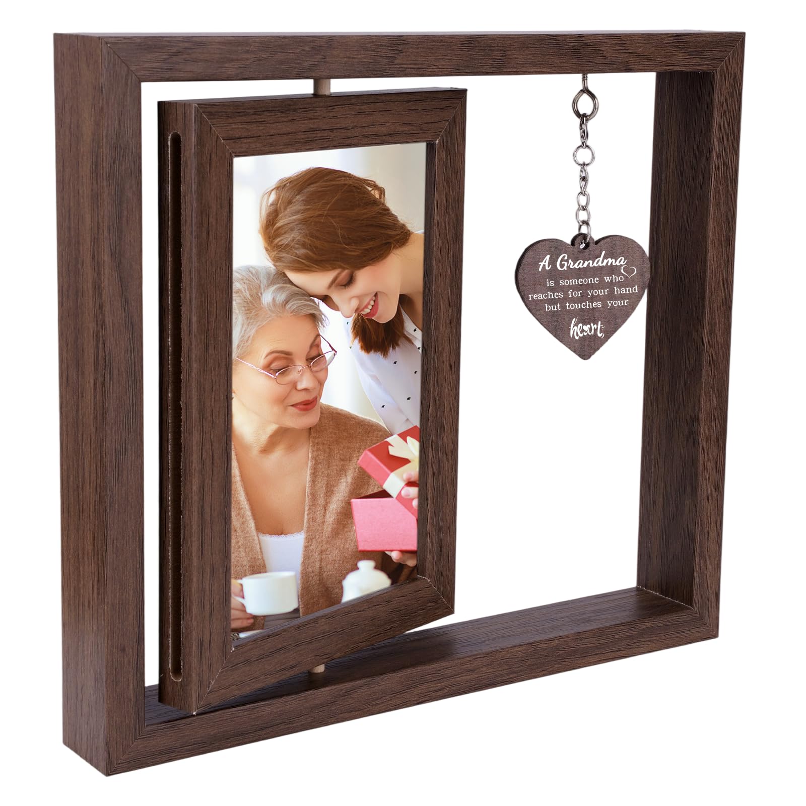 Grandma Gifts Ideas Rotating Family Photo Frame Grandma Birthday Gifts for Nanny from Grandchildren, Wooden Picture Frame for Her Table, Heartfelt Mothers Day Thanksgiving Christmas Home Decor Gift
