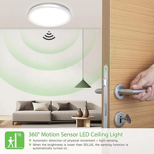 Miniatura 2 de Nevfiro Paquete de 2 luces LED de techo con sensor de movimiento, luz de techo empotrada de 18 W, 5000 K, 1800 lm, luz de techo activada por