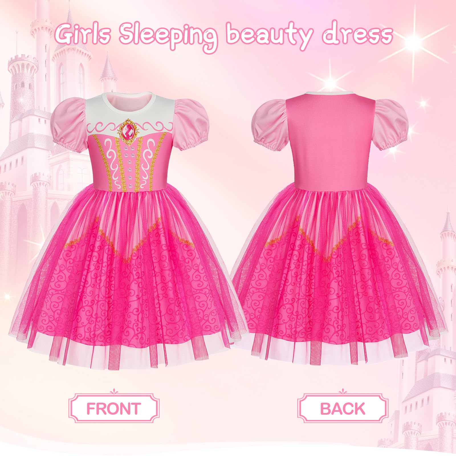 Berich Pink Dress Kids Clothing Princess Costumes for Girls Halloween Outfits Christmas Gifts World Book Day Costumes for Girls 2-3 Years(Pink,100) - Image 4