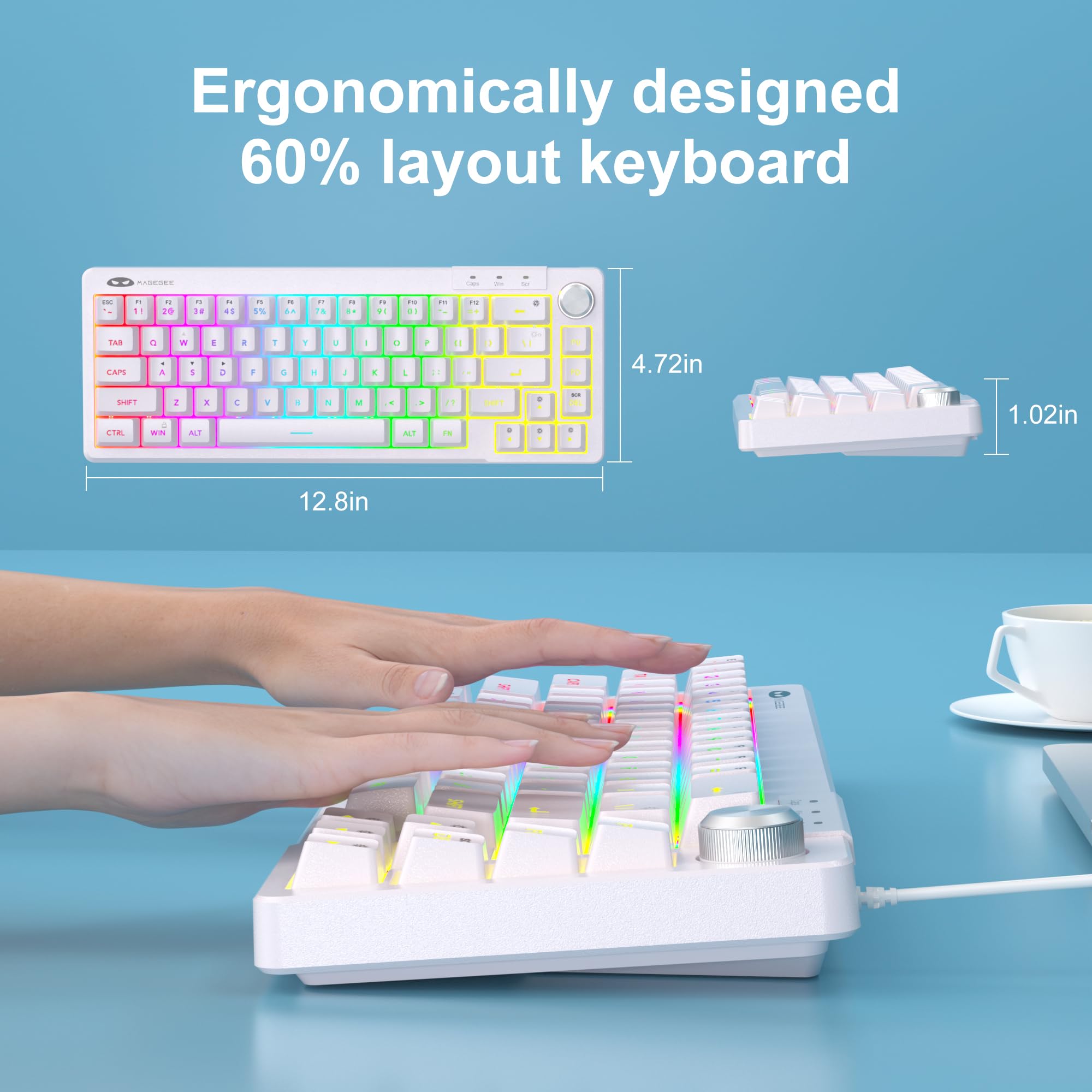 MageGee Mini 60% Gaming Keyboard, RGB Backlit Ultra-Compact Keyboard, TS68 Ergonomic Waterproof Mechanical Feeling Office Computer Keyboards for PC, MAC, PS4, Xbox ONE Gamer view 4