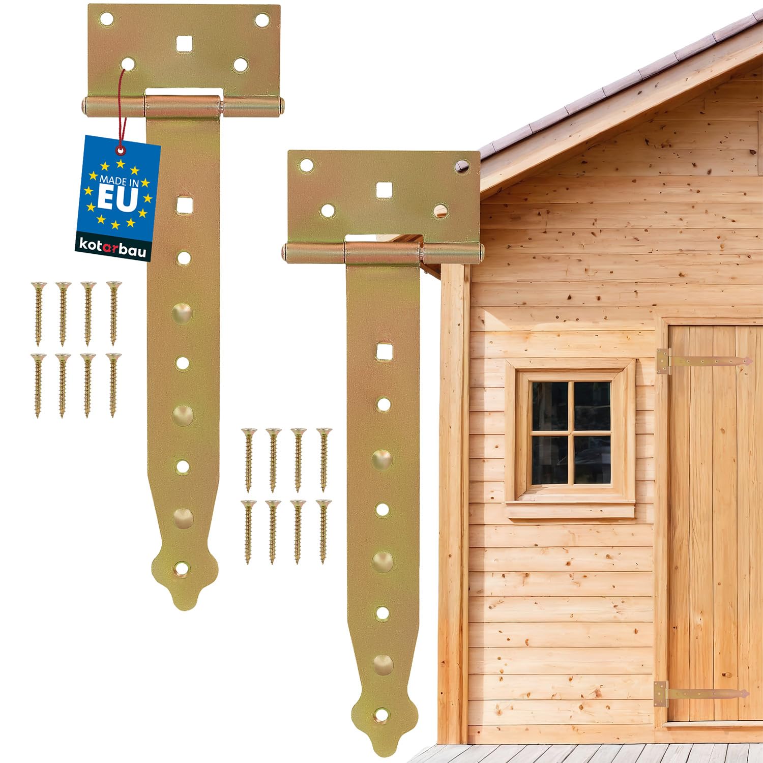 KOTARBAU® T Gate Hinge Set 2 PCS 250 mm (9.84 in) Wooden Gate Door Hinges Shutter Hinges Door Hinge Galvanised Yellow