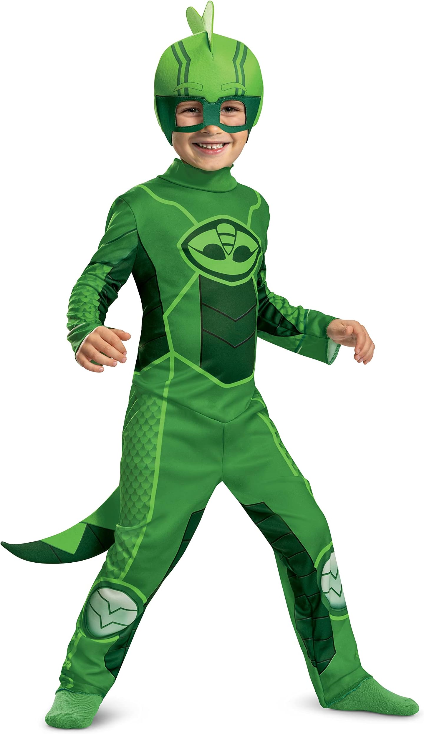 Gekko Costume for Kids, Official PJ Masks Megasuit Costume Jumpsuit and Mask