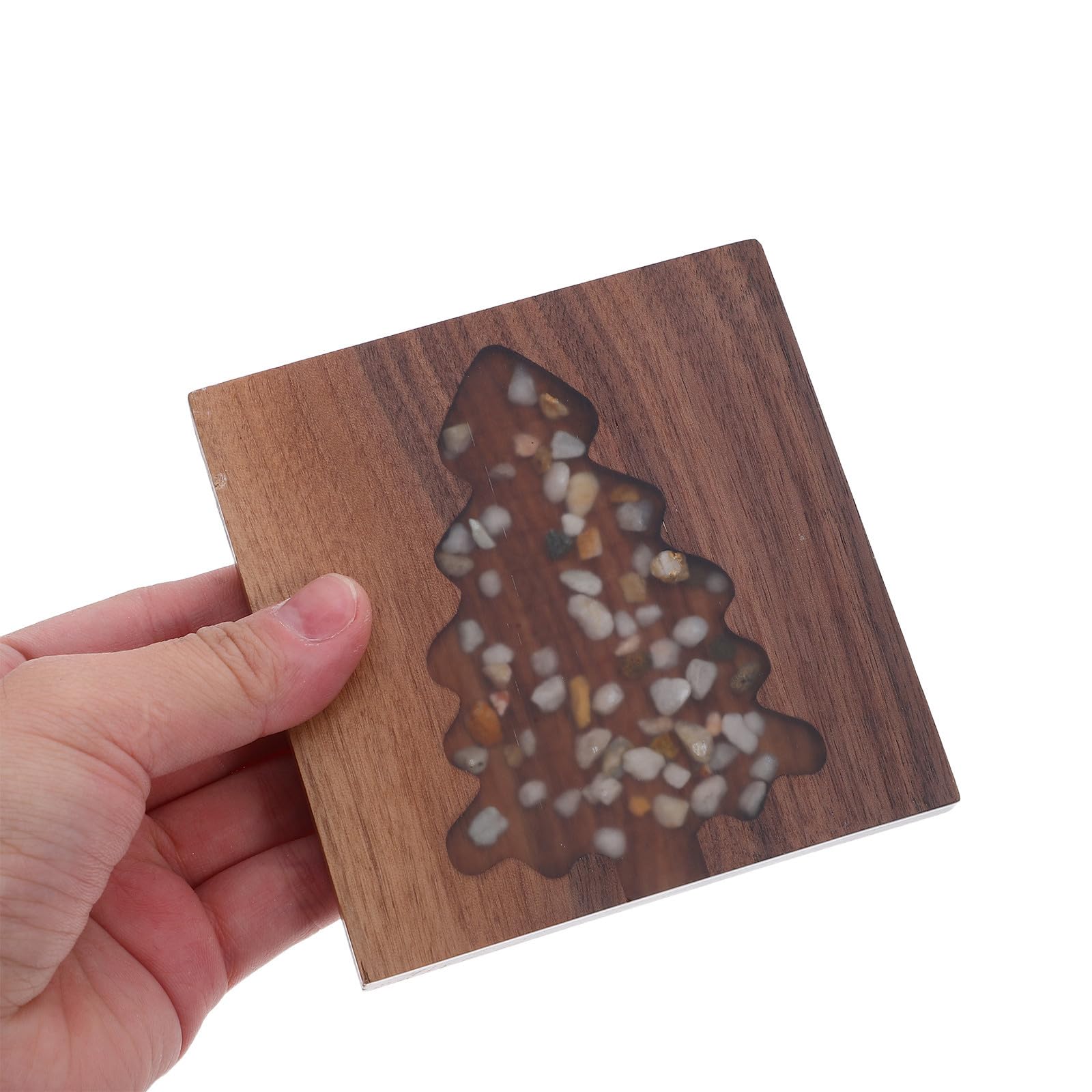FRCOLOR 5 Pièces Dessous de Verre de Noël Sapin Carré en Bois Pierre