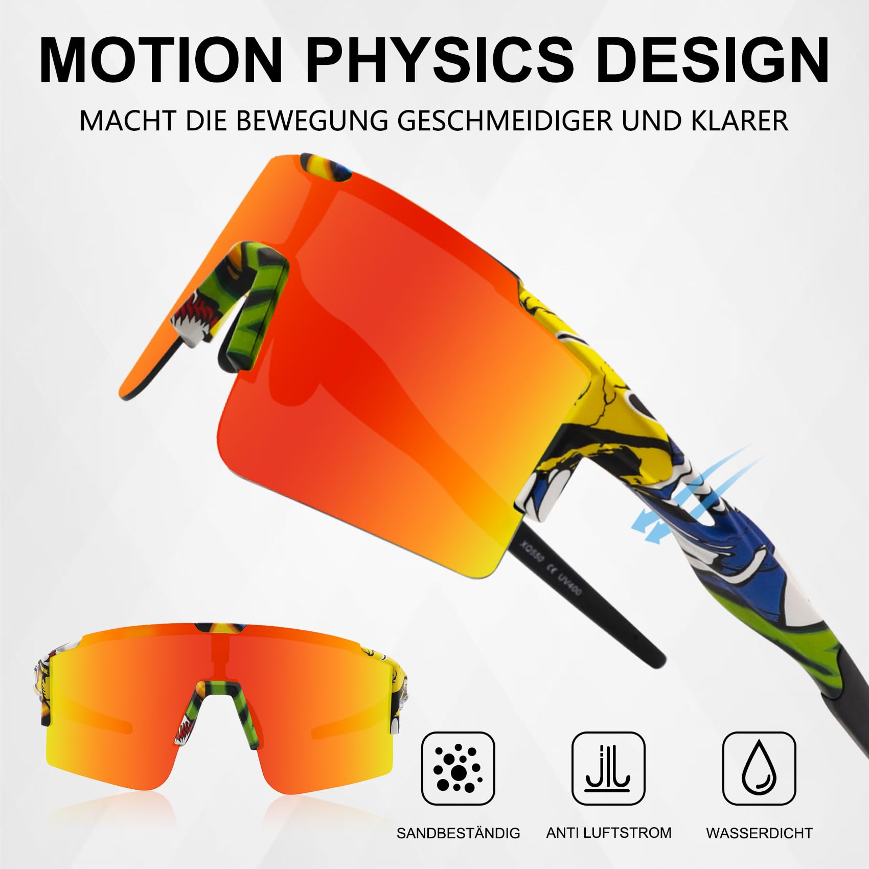 DUDUKING Gafas de sol deportivas para hombre y mujer, con impresión de transferencia de agua, para deportes al aire libre, ciclismo, correr, golf, protección UV 400, gafas de béisbol