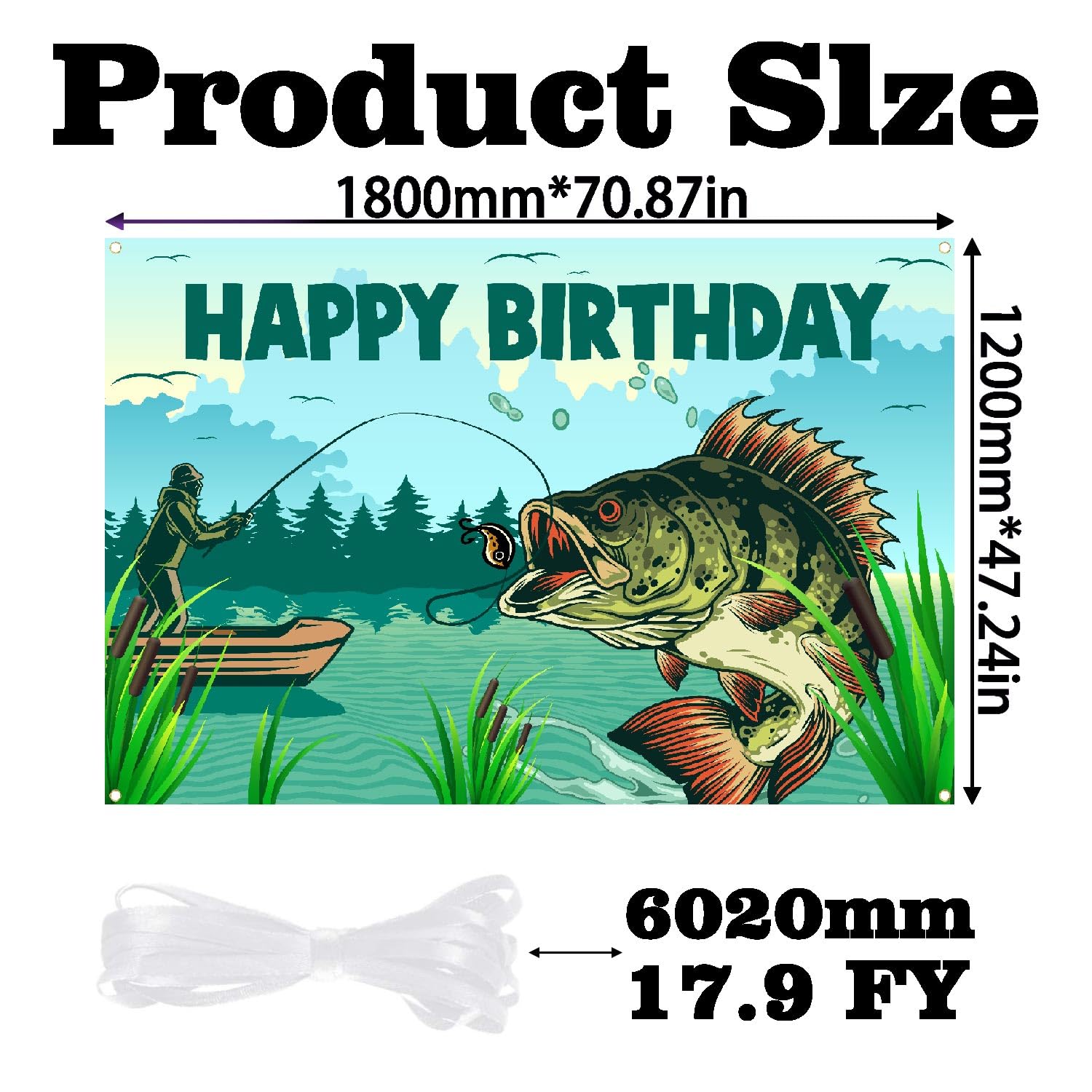 Bass Fishing Party Backdrop 5x3.3 Ft - Gone Fishing Theme Photo Background With Face Cutout Props For Birthday Parties