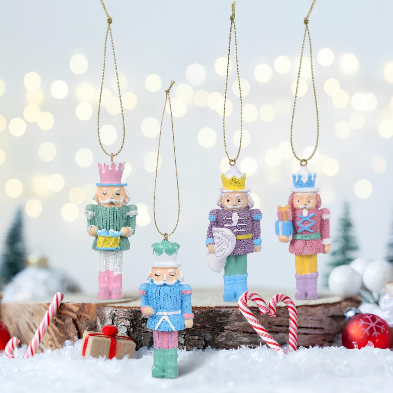 Didiseaon 4 Pcs Christmas Nutcracker Ornaments, 3.14 Inch Resin Miniature Hanging Nutcrackers Figures for Xmas Tree Shelf Table Christmas Decor