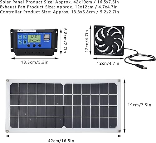 Miniatura 4 de Kit de panel solar, silicona monocristalina, panel solar de 10 W, controladorventilador 60A, equipado con puertos USB hembra duales, ventilador de