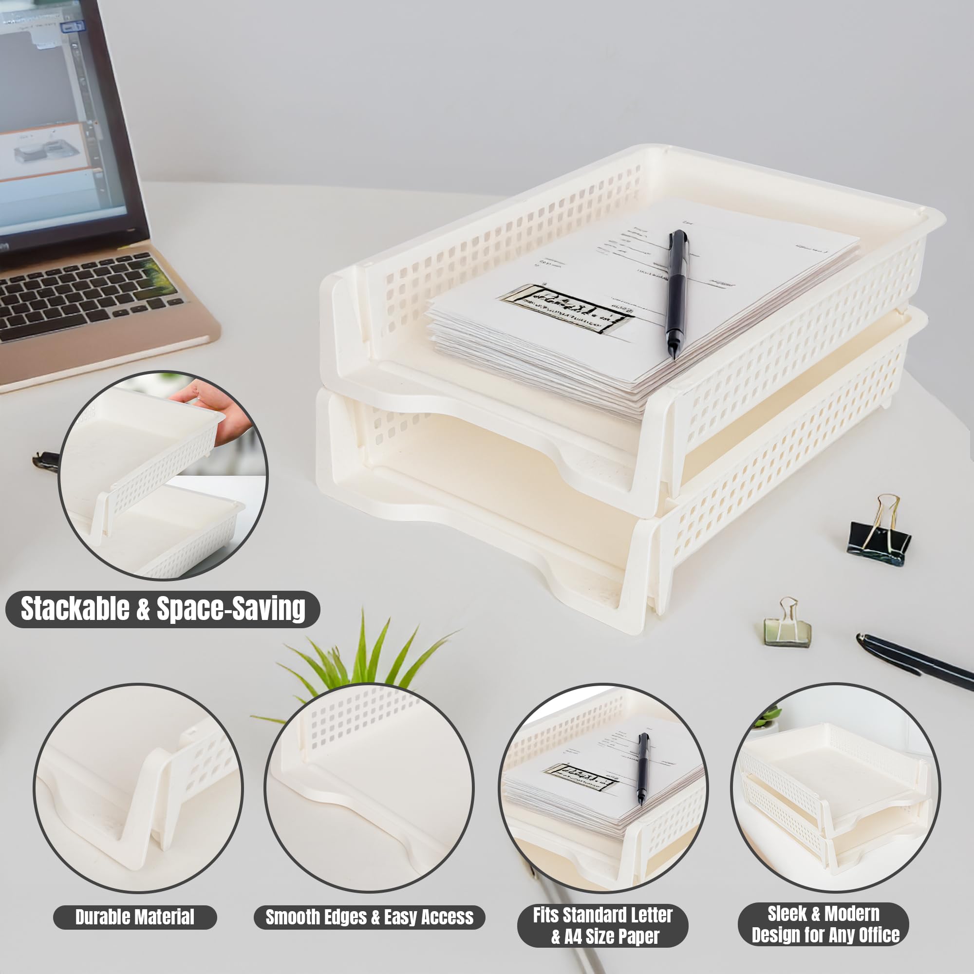 Organizador de escritorio con bandeja para cartas, organizador de papel apilable para el hogar y la oficina, bandeja de papel de plástico duradero para escritorio, soporte para documentos tamaño A4 y