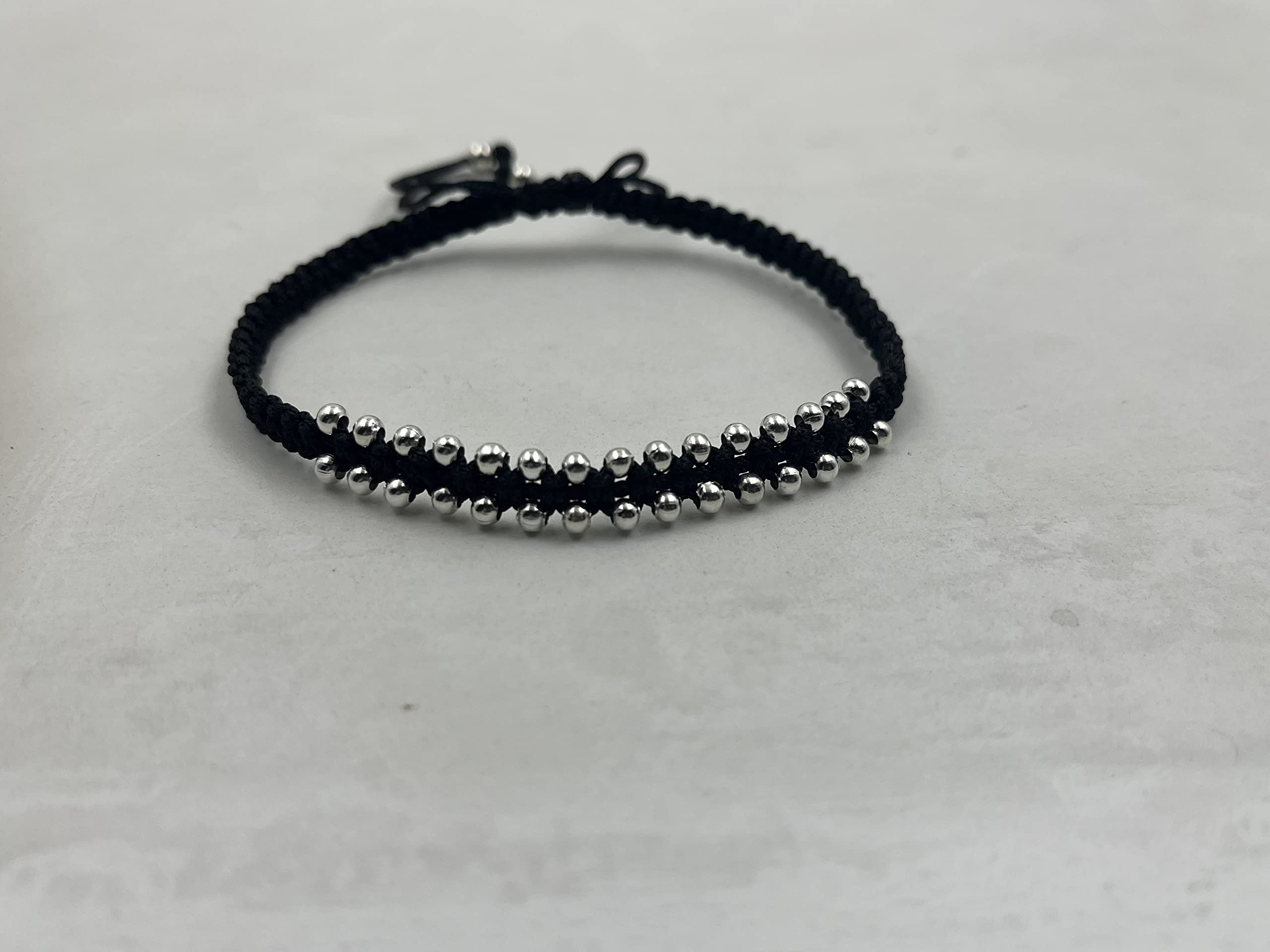 Adjustable Thread Artificial Silver Beads Anklet for Girls