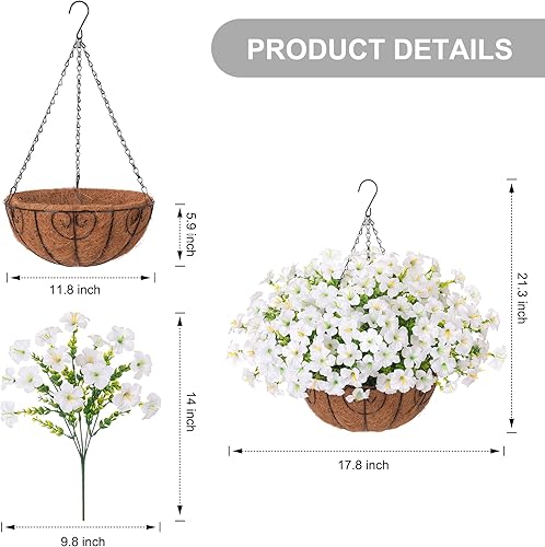 Miniatura 5 de INSPRING Cesta de flores artificiales colgantes para exteriores, plantas falsas de primavera, resistente a los rayos UV, gloria matutina de seda