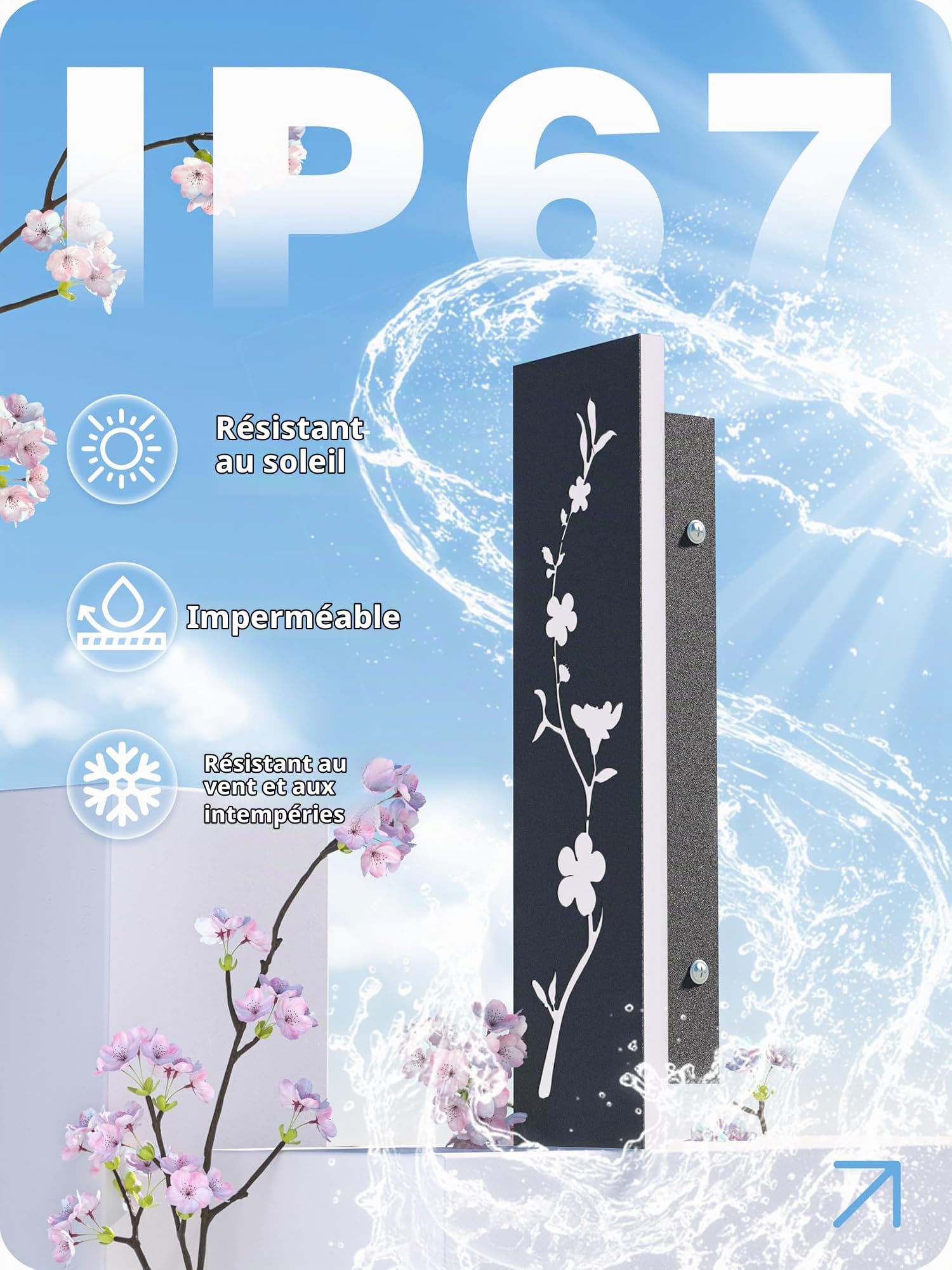 LUOLONG Applique murale longue LED noire 80cm applique murale extérieure 25W IP67 étanche lampe murale de villa conception de fleur de pêche appliques murales extérieures murs jardins porche