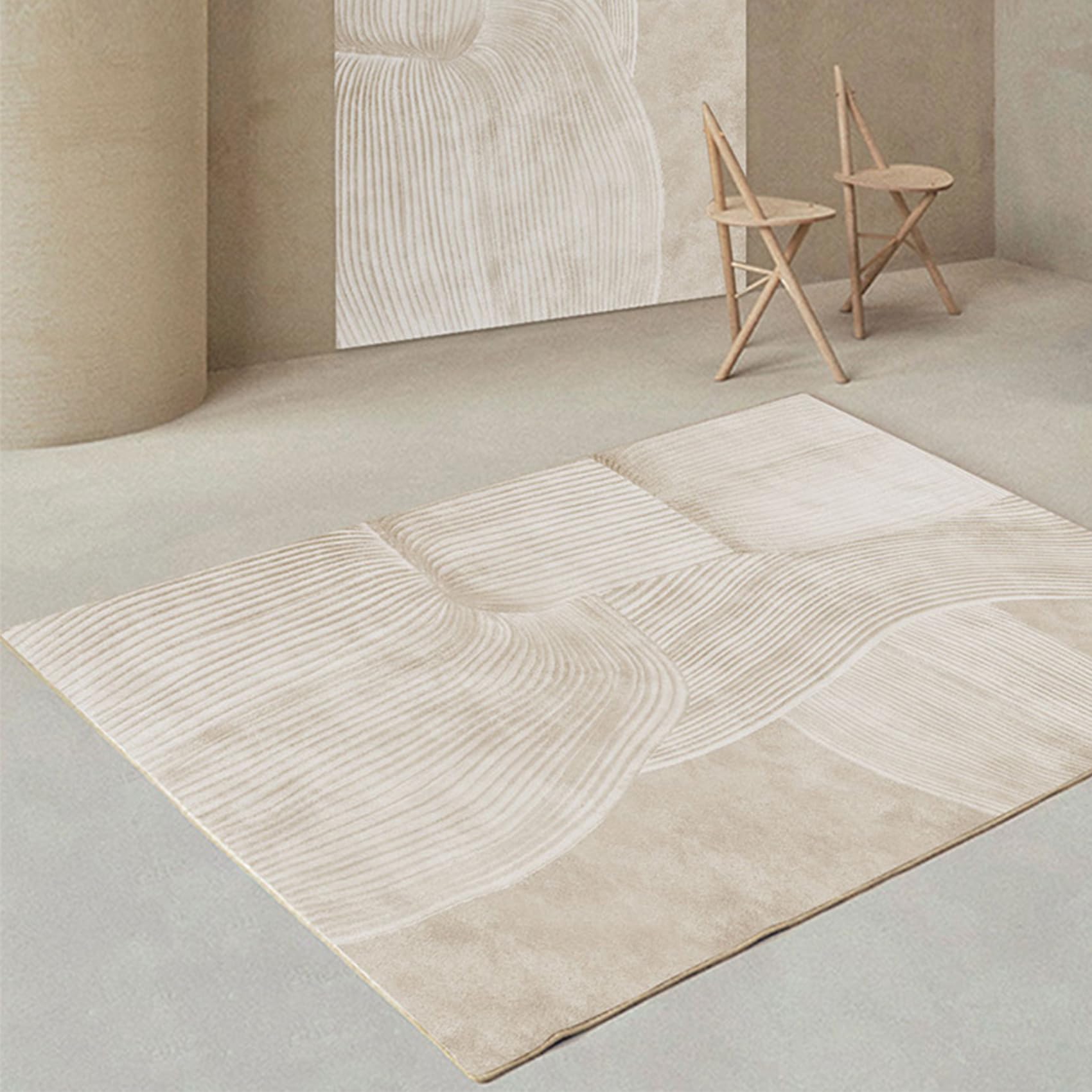 Tapis moderne à rayures crème pour réchauffer l'ambiance de votre salon chic