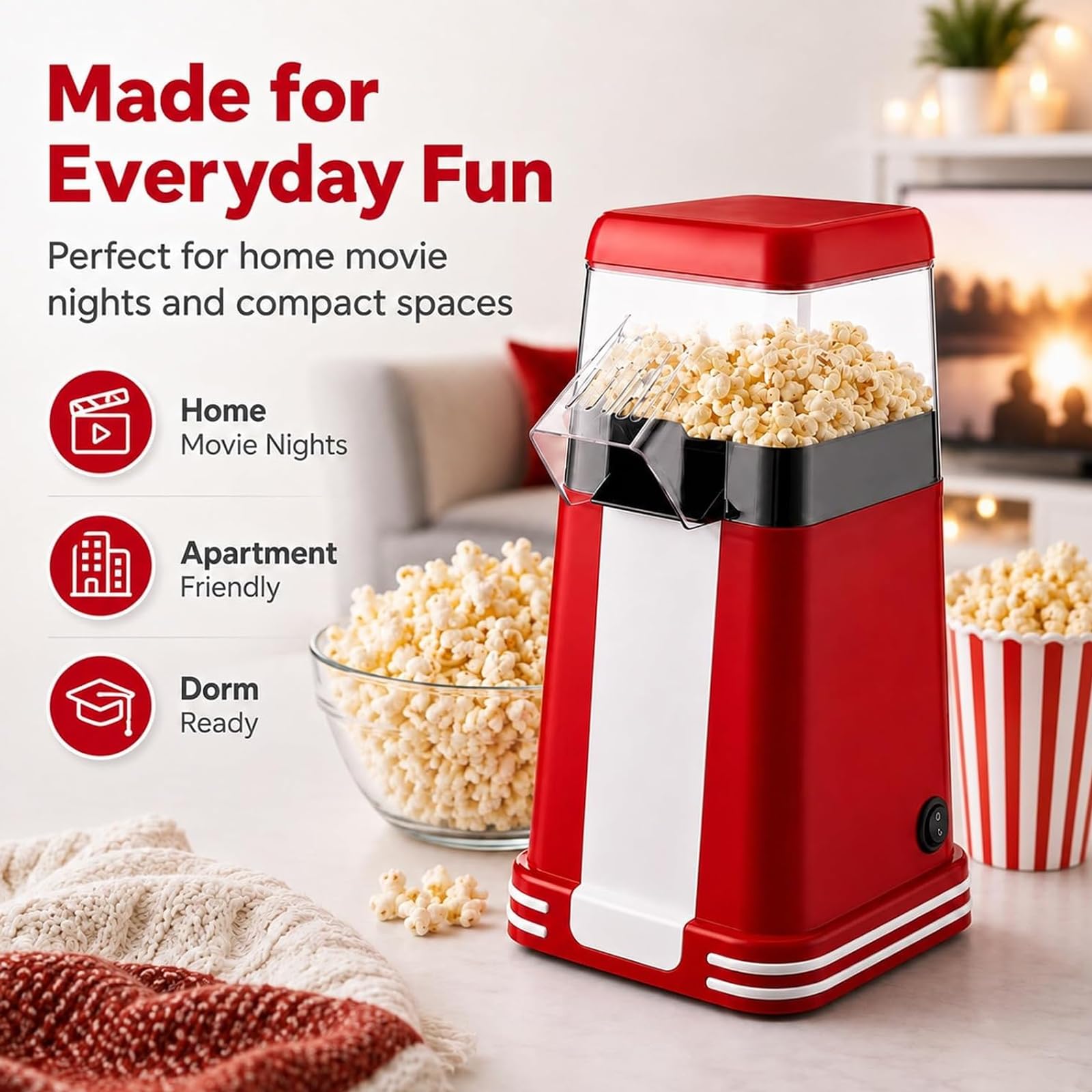 Macchina rapida per popcorn ad aria calda con misurino