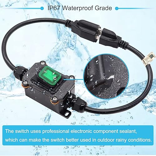 Miniatura 2 de Cable de extensión de 3 clavijas con interruptor en línea OnOff 16A250V 20A125V AC 16AWG 2FT Cables de alimentación de alta resistencia luz LED