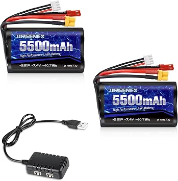 TX16S Battery 5500mAh High Capacity 7.4V 2S Li-ion Battery with XT30&JST Dual Plug Fit for Boxer/TX16S Remote Controller, TX18S, RC4GS, RC6GS, TX12 RC Transmitter Compatible with RC Car Truck