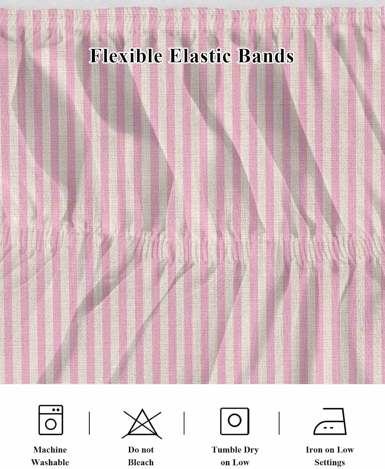 Bed Skirt Pink Stripes Bedskirt 18 Inch Drop Linen Classic Vertical Striped Elastic Wrap Around Bed Skirts Dust Ruffle for King Size Bed