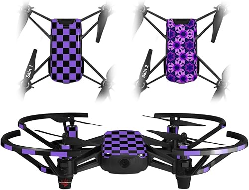 Skin Decal Wrap 2 Pack Compatible with DJI Ryze Tello Checkers Purple Drone NOT Included