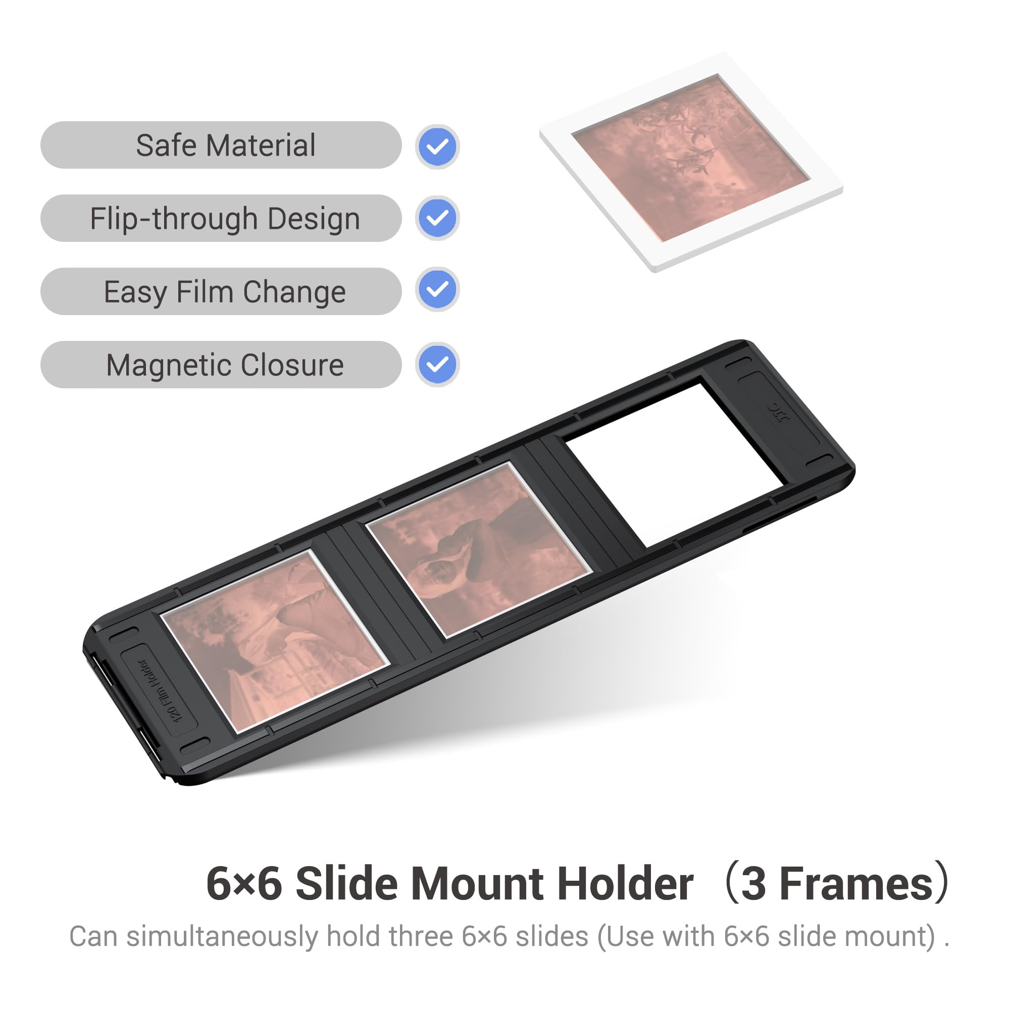 JJC 120 Negative Filmhalter für 3 Stück 6×6 Format Dias, Mittelformat Negativfoto Scanmaske Magnetabdeckung Passend für Flachbettscanner mit Hintergrundbeleuchtung