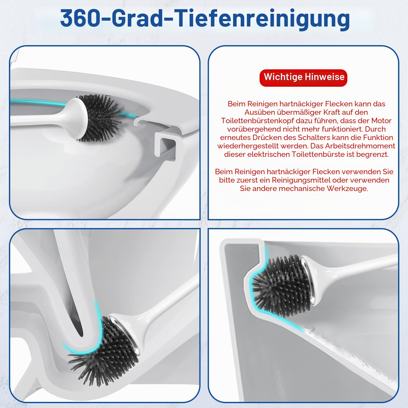 Elektrische WC-Bürste - Silikon-Toilettenbürste Mit Belüftetem Halter-Set, Bodenstehend, Wandmontage Ohne Bohren, Wiederaufladbar