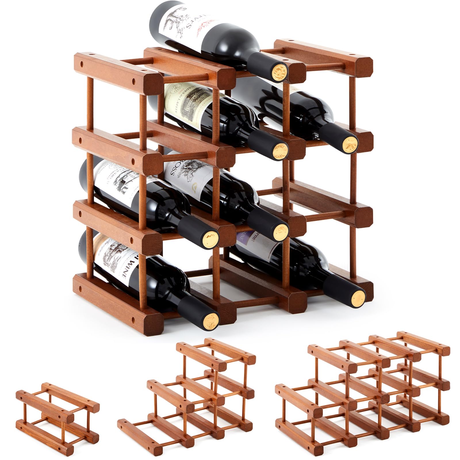 Amazon.com: Juexica 1 Pcs 12 Bottles Wooden Wine Rack Sturdy and Durable  for Inside Cabinet Stackable Countertop Modular Wine Storage Rack DIY  Assembly Bottle Holder for Cellar (Wooden Color) : Home & Kitchen