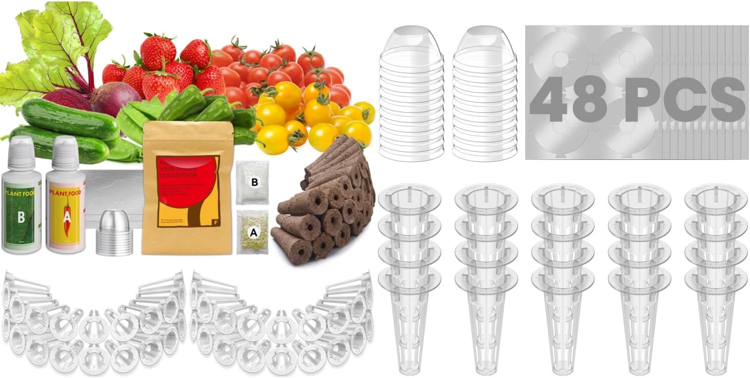 inbloom Fruit Seed Pod Kit (50-Pods) and Grow Basket(20pcs), Grow Dome(20pcs), and Grow Label(48pcs) for Replacement