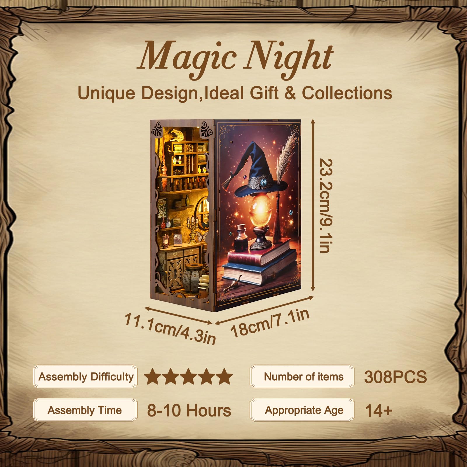 PANTIDE Magic Potion House DIY Book Nook – 3D Holz-Bausatz Mit LED-Lichtern, 22,9 X 17,8 X 10,9 Cm
