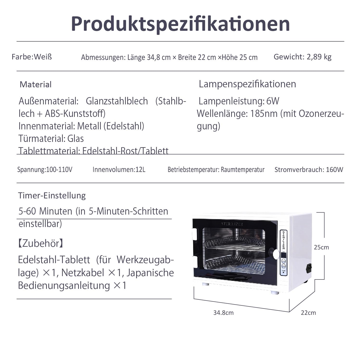 Kurflo UV Sterilisator, 12L mit hoher Kapazität Nagelwerkzeuge, UV & Ozon Doppel-Desinfektion – Smart Bedienung – Für Haushalt, Babyflaschen, Handtücher, Kosmetikstudio, Nagelsalon, Friseurbedarf