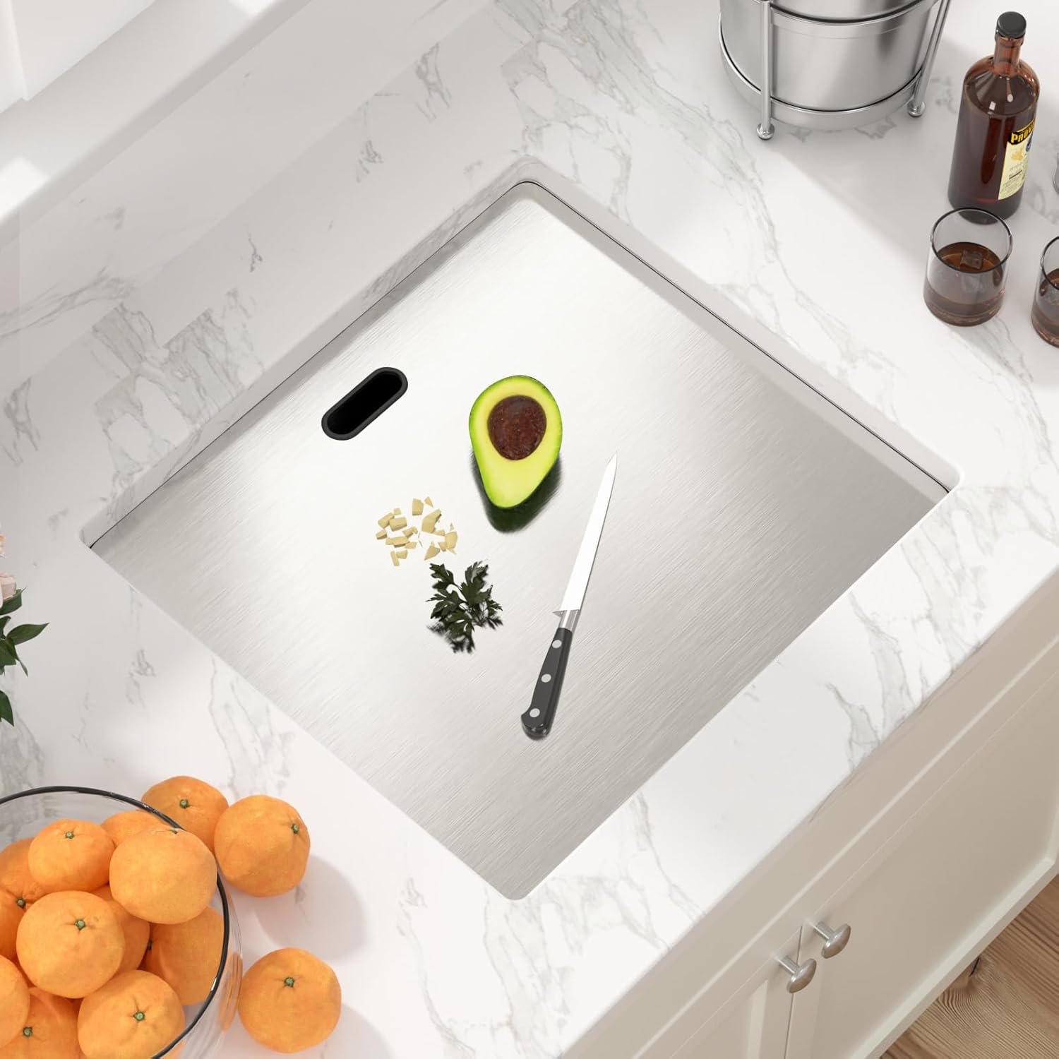 Sarlai Outdoor Sink, 21x19 Inch Undermount Kitchen Sink Workstation with Foldable Faucet Bar Prep Single Bowl 16 Gauge Stainless Steel Sinks with Cover,BBQ Sinks Outside with Cover