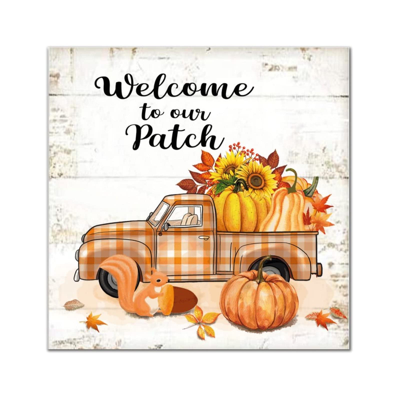 Panneau mural en bois Welcome to Our Patch déco rustique automne 35,6x35,6 cm